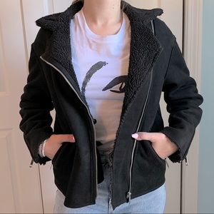 H&M Faux Leather / Teddy Interior Bomber Jacket